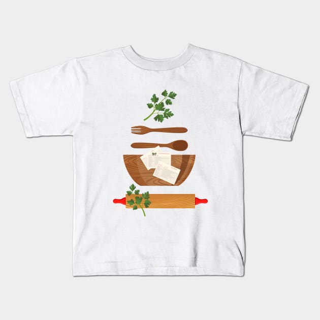 Flat Lay Retro Kitchen Kids T-Shirt by SWON Design